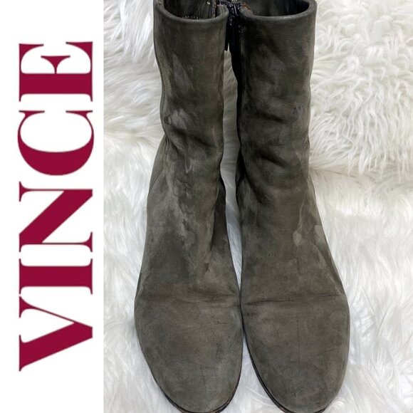 VINCE Michela Moss Green Suede Leather Covered Wedge Bootie, 7M/37.5 - Picture 5 of 16